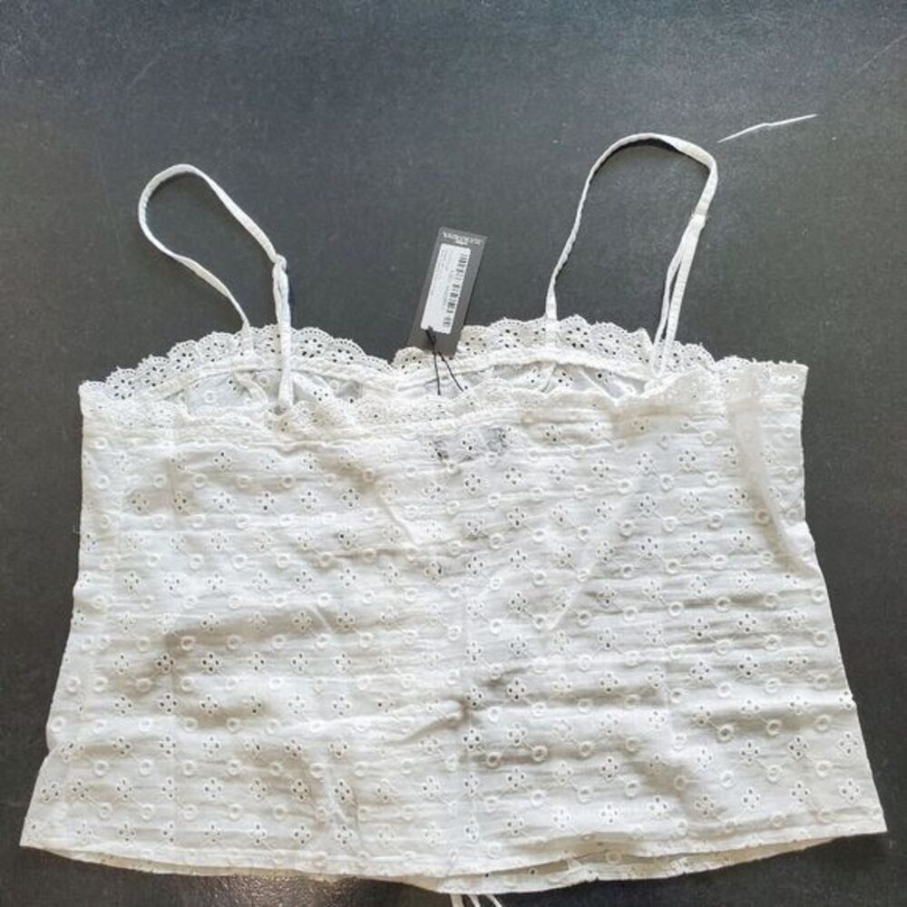 White Broderie Lace Up Front Cropped‎ Top Size US 12 - UK 16 - Picture 3 of 7